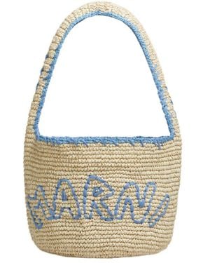 Marni Logo Embroidered Woven Shoulder Bag - White