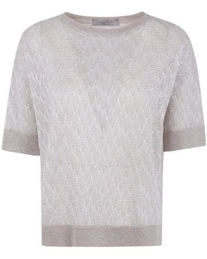D.exterior Short Sleeve Round Neck Sweater - Gray