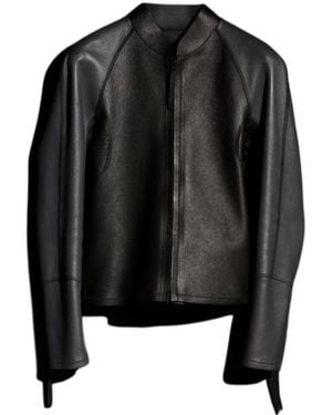 Gucci Grainy Leather Zip Jacket - Black