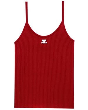 Courreges Courrèges Logo Embroidered Ribbed Sleeveless Top