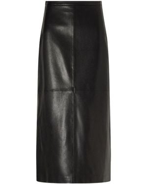Nour Hammour Alana Panelled Leather Midi Skirt - Black