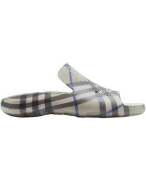 Burberry Stingray Checked Equestrian Knight Motif Slides - White