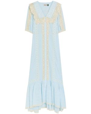 RIXO London Lace-Trim Cotton Midi Dress - Blue