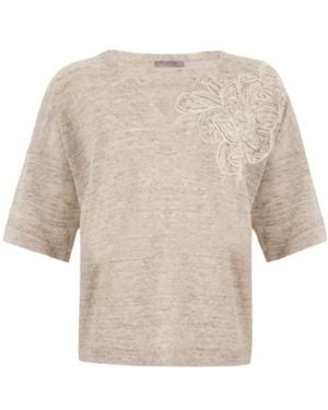 D.exterior Lace Detail V-Neck Jumper - White