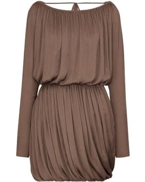 Saint Laurent Elasticated Long-Sleeve Midi Dress - Brown