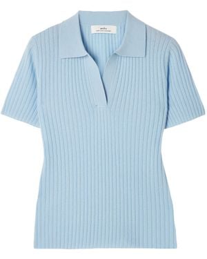 arch4 Jennifer Ribbed Organic Cashmere Polo Shirt - Blue