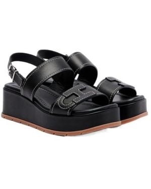 Hogan Leather Platform Sandals - Black