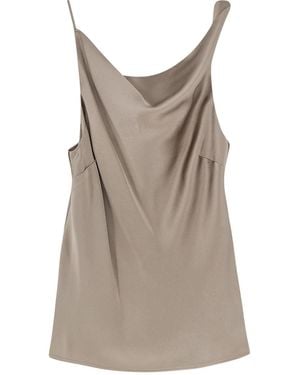 Alysi Asymmetric Draped Strap Top - Brown