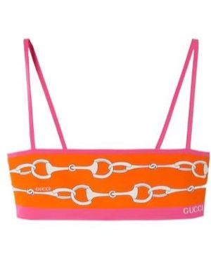 Gucci Horse Collar Buckle Stripe Printed Sling - Orange