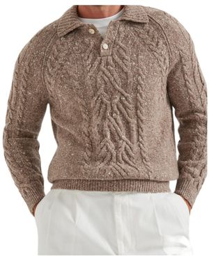 Brunello Cucinelli Cable-Knit Polo Jumper - Brown