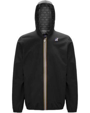 K-Way Logo Printed Hooded Zipped Jacket - Black