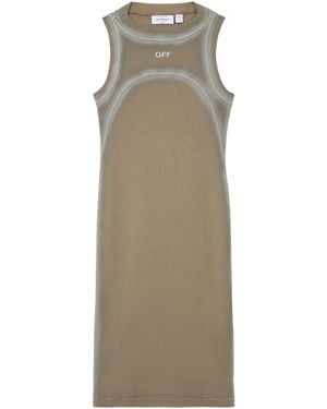 Off-White c/o Virgil Abloh Spray Off Stamp Ribbed Knitted Dress - Natural