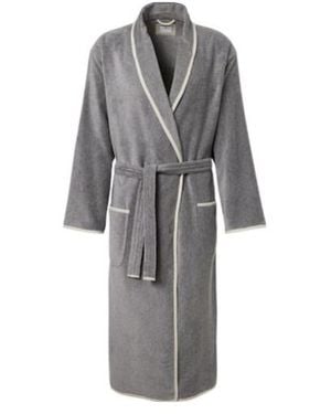 Brunello Cucinelli Logo Linen-Trimmed Cotton Terry Bathrobe - Gray