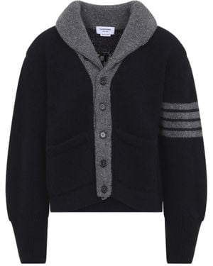 Thom Browne Intarsia Shawl-Collar Cardigan - Black