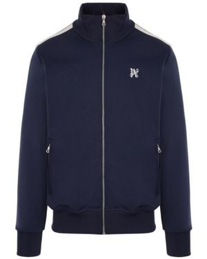 Palm Angels Logo Embroidered Zip-Up Jacket - Blue