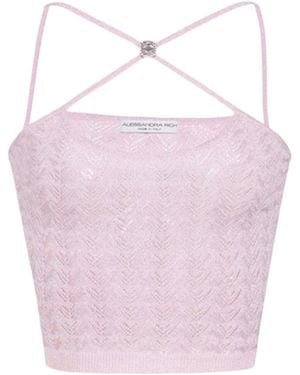 Alessandra Rich Halterneck Sleeveless Knitted Cropped Top - Pink