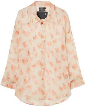 R13 Pintucked Printed Silk Shirt - Natural