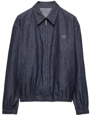 Prada Chambray Denim Blouson Zipper Jacket - Blue