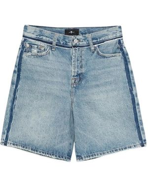 7 For All Mankind Stripe Denim Shorts - Blue