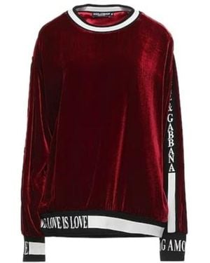 Dolce & Gabbana Velvet Long Sleeve Crew Neck Top - Red