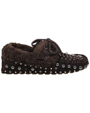 Strategia R54 Studded Shearling Moccasins - Brown