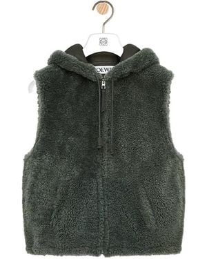 Loewe Shearling Hooded Zip-Up Vest - Green