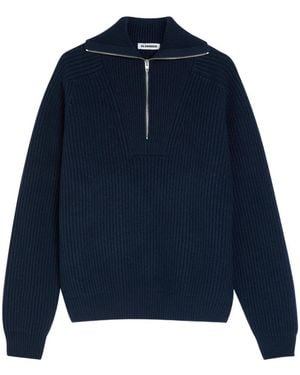 Jil Sander High-Neck Ribbed-Wool Jumper - Blue