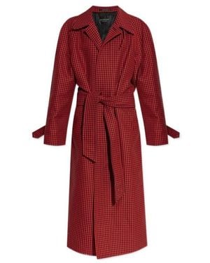 Balenciaga Houndstooth Pattern Long Coat - Red