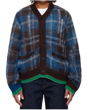 Sacai Check Mohair Knit Cardigan - Blue