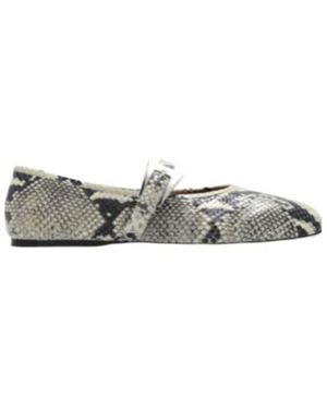 Paris Texas Sveva Embossed Buckle Ballet Flat Shoes - Grey