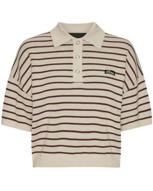 ROTATE BIRGER CHRISTENSEN Striped Cropped Polo Top - Natural