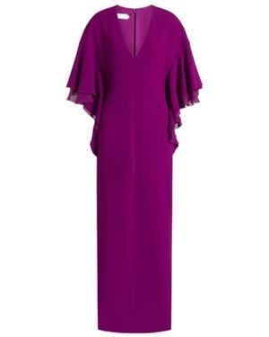 Alberta Ferretti Ruffled V-Neck Maxi Dress - Purple