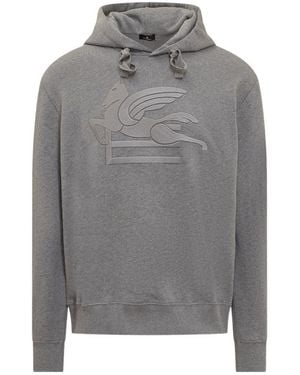 Etro Logo Printed Drawstring Hoodie - Grey