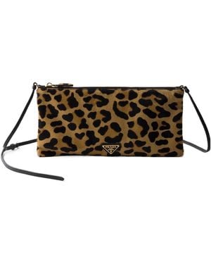Prada Small Printed Calf Hair Shoulder Bag - Brown