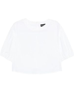 Emporio Armani Crewneck Puff-Sleeved Blouse - White