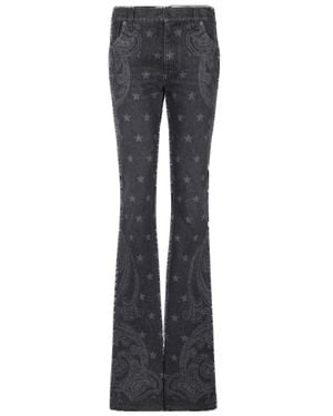 Balmain Star And Paisley Print Denim Jeans - Gray