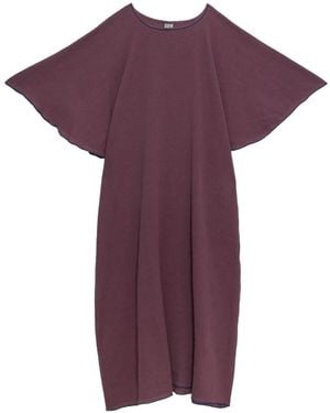 Baserange Rene Contrast-Trim Flared-Sleeve Midi Dress - Purple