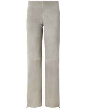 Still Here Suede Low-Rise Straight-Leg Pants - Gray