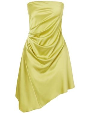 STAUD Adriana Ruched Silk-Blend Satin Mini Dress - Yellow