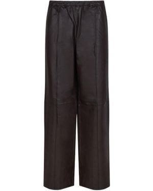 SELECTED Leather Palazzo Trousers - Black