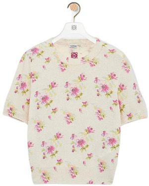Loewe Floral Print Knit Short-Sleeve Top - Natural