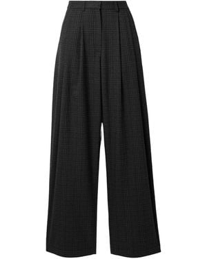 Proenza Schouler Eleanor Pleated Plaid Wide-Leg Casual Pants - Black