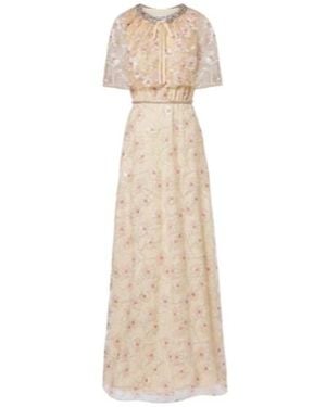 Self-Portrait Embellished Floral Caped Maxi Dress - Natural