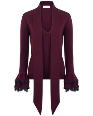 Nina Ricci Knitted Top With A Tie-Neck And Flared Sleeves - Purple