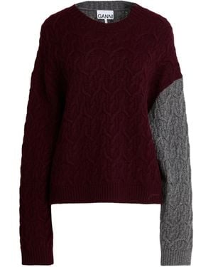 Ganni Two-Tone Thick Knit Long-Sleeve Top - Red