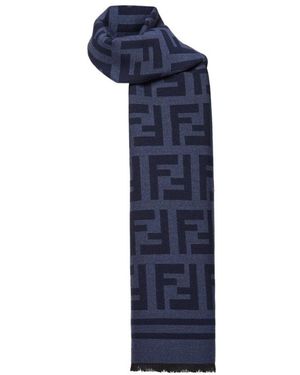Fendi Ff Motif Frayed-Edge Scarf - Blue