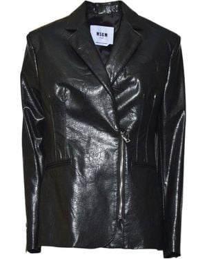 MSGM High Shine Asymmetric-Zip Jacket - Black