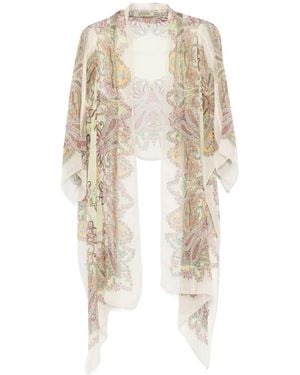Etro Semi-Sheer Paisley Printed Cape - White