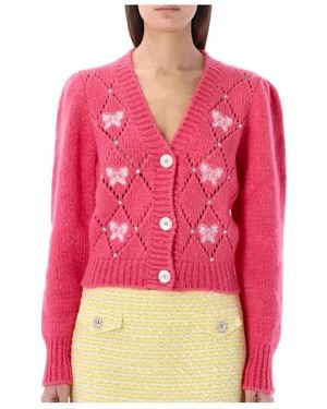 Alessandra Rich Ribbon-Embroidered Knit Cardigan