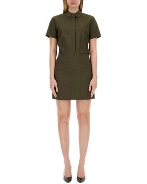 Theory Short-Sleeved Button-Up Mini Dress - Green